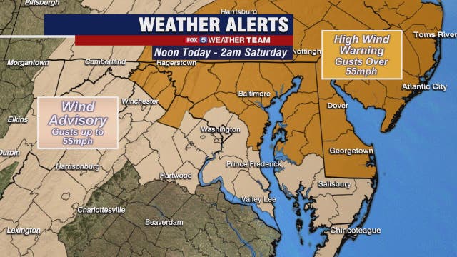 Windy Friday with strong gusts up to 50 mph possible; passing shower later in the day