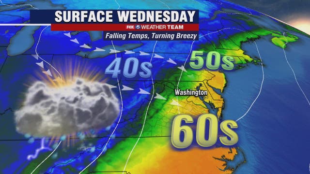 Showers, isolated thunderstorms possible Wednesday with highs in the 60s