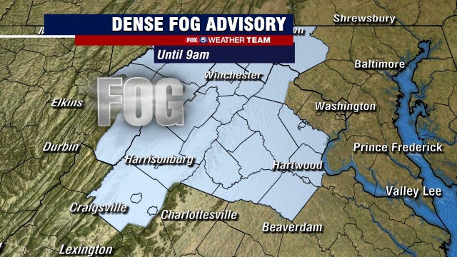 Dense Fog Advisory Monday morning; afternoon sun and clouds with warm temperatures in the 70s