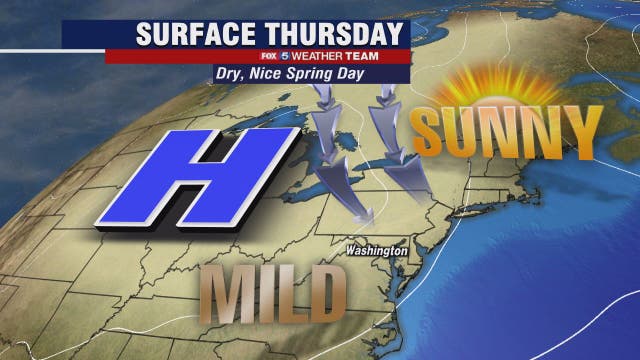 Sunny Thursday with mild temperatures near 70 degrees