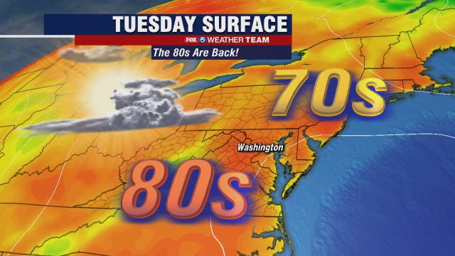 Warm Tuesday with highs in the 80s; heat wave on the way