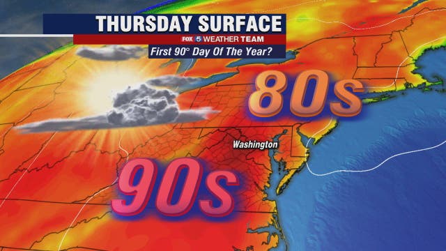 Sunny and hot Thursday with temperatures possibly reaching 90 degrees