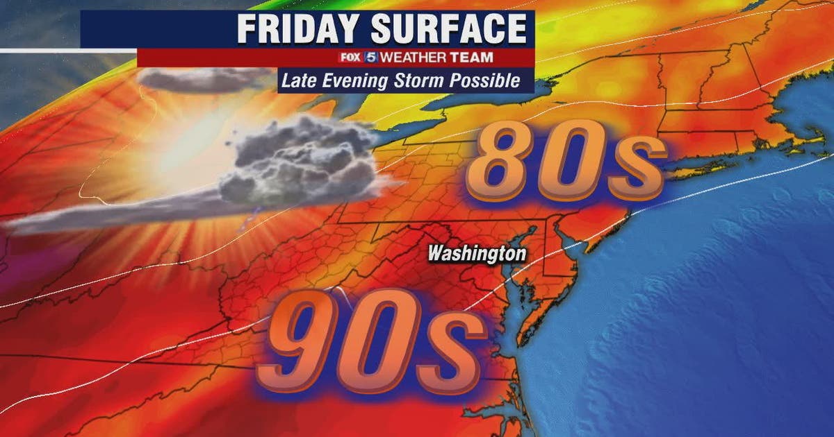 Sunny and hot Friday with highs in the upper-80s; late evening storm ...
