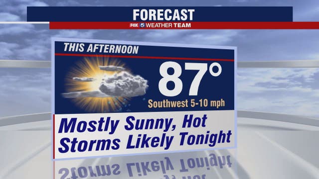 Sunny, hot and humid Monday with chance for evening storms