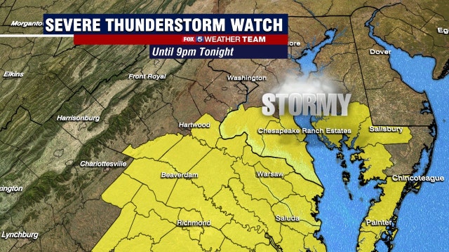 Severe Thunderstorm Watch as storms move across parts of DC region Friday afternoon