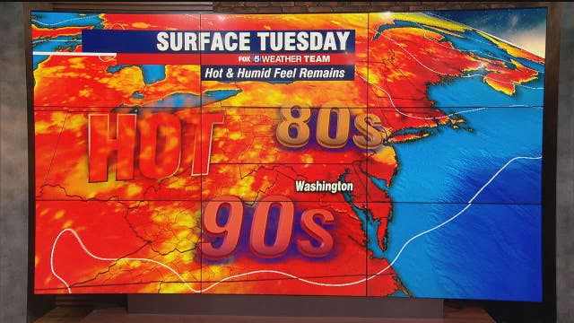 Heat, humidity continues Tuesday with heat index in upper-90s; showers, storms possible