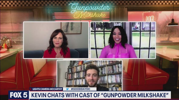FOX 5's Kevin McCarthy talks to the cast of Gunpowder Milkshake