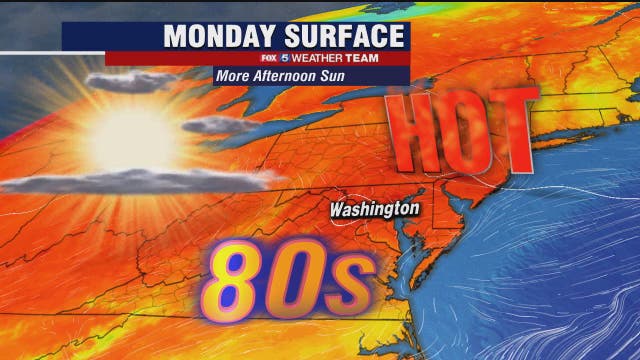 Monday mix of clouds and sunshine with highs in the upper-80s