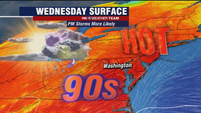 July heat wave continues Wednesday with highs in the 90s; afternoon showers possible