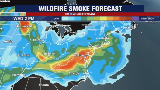 Wildfire smoke brings haze to skies over DC region Wednesday; evening isolated storms possible