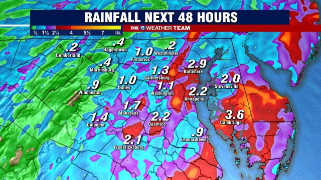Gusty winds, heavy rainfall possible across DC area as Elsa moves north