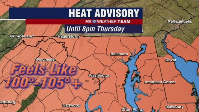 Heat Advisory Thursday with heat index that could reach 105 degrees; isolated storms possible