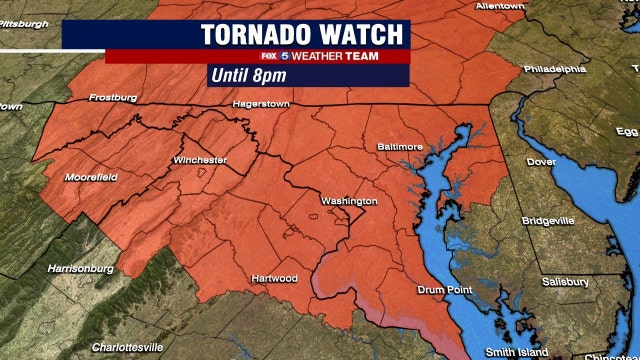 Tornado Watch issued for DC and much of region as remnants of Tropical Storm Fred move across area