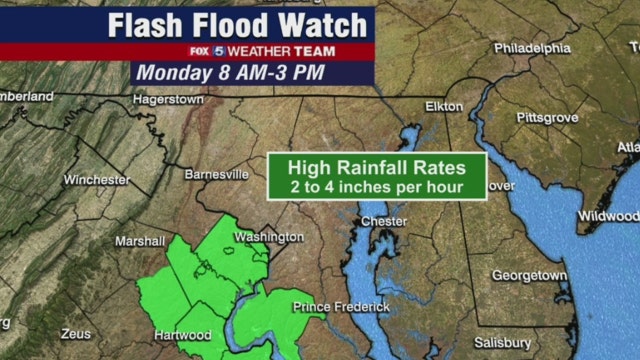 Scattered showers, thunderstorms and Flash Flood Watch Monday; highs in the 80s