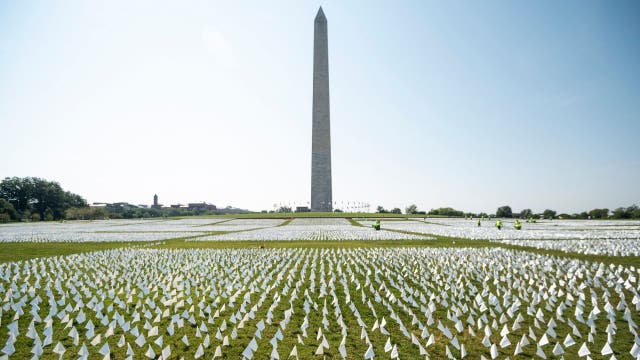 Flags displayed on National Mall in honor of 600,000+ COVID-19 deaths in U.S.