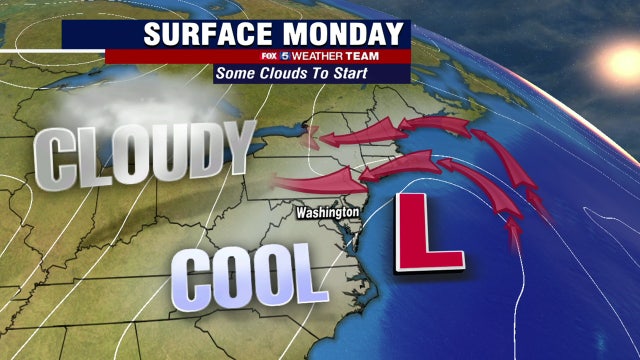 Cloudy, cool Monday with morning drizzle and highs in the mid-70s