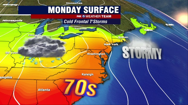 Warm highs in the 70s Monday; stormy fall evening ahead