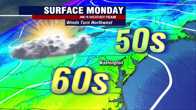 Cool, sunny and dry Monday with highs near 60 degrees
