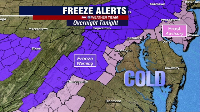 Chilly Tuesday with clouds and showers; freeze warnings overnight