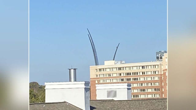 US Air Force Memorial maintenance crew causes stir online after spotted at top of monument
