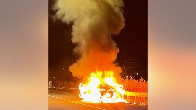 Missing storm drain leads to woman, child being seriously injured after car fire