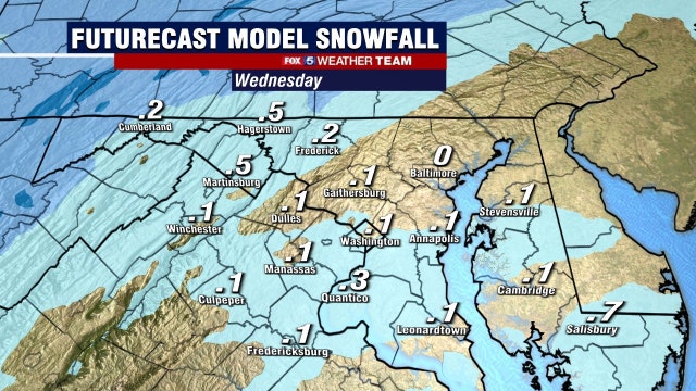 Dusting of snow possible Wednesday in DC region