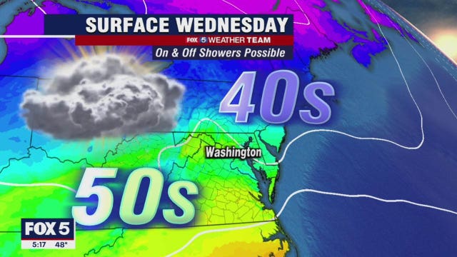 Calm, mild with some afternoon showers Wednesday with highs near 60