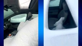 Man accidentally leaves sunroof open during heavy snowfall