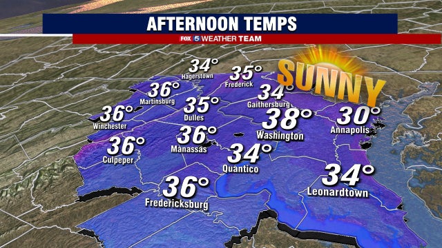 Cold temperatures linger in DC region Sunday; wintry weather possible Monday morning