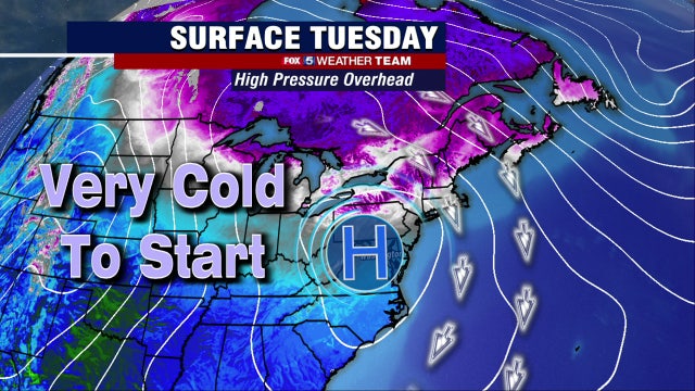 Cold, sunny Tuesday with highs in the low-40s