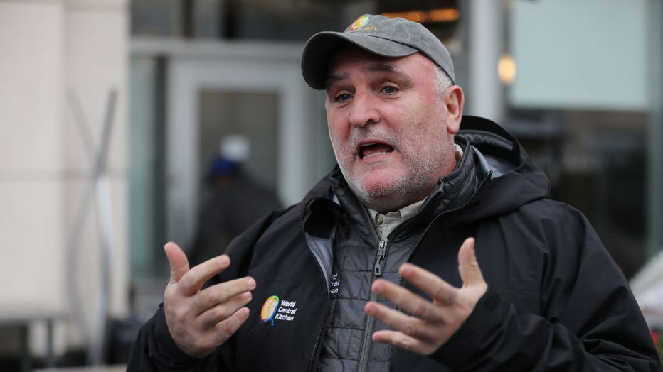 FILE IMAGE - Celebrated Chef Jose Andres talks to journalists about why he was converting Zaytinya into a grab-and-go meal restaurant in response to the novel coronavirus March 17, 2020, in Washington, D.C. (Photo by Chip Somodevilla/Getty Images)