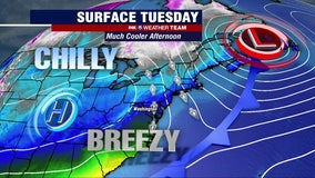 Cold and breezy Tuesday after record warmth; chilly rain overnight into Wednesday