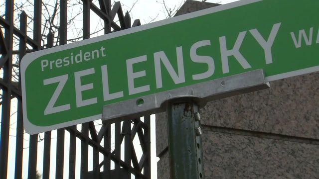 'President Zelensky Way' sign installed in front of Russian Embassy in DC
