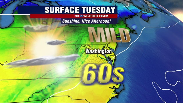 Sunny, warm Tuesday with highs near 70 degrees