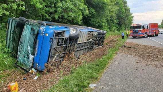 15 people hospitalized after Megabus rolls over along I-95 in Maryland