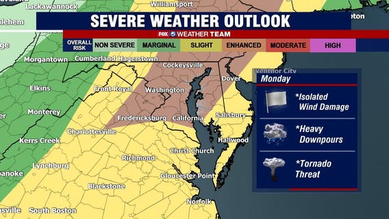 Hot and humid Sunday with storms expected later; Enhanced risk for severe storms Monday