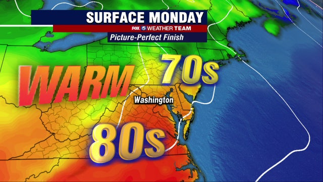 Warm Monday with highs near 80 degrees