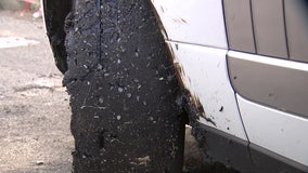 Nightmare for drivers stuck in wet tar, asphalt along I-295 southbound