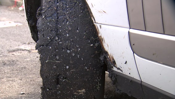 Nightmare for drivers stuck in wet tar, asphalt along I-295 southbound