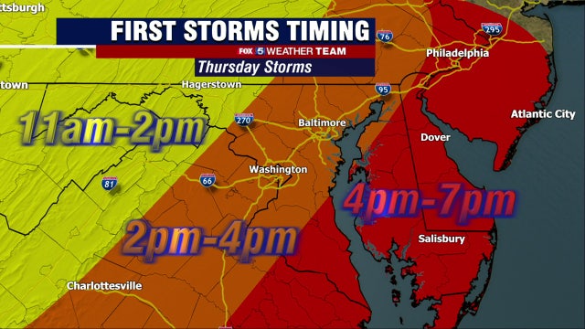 Severe weather expected across DC region Thursday with highs near 90 degrees