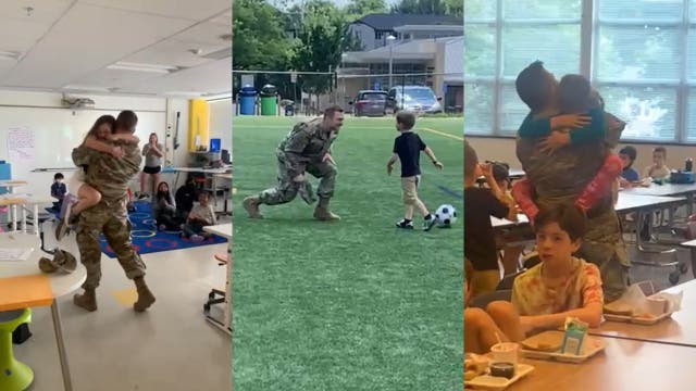 WATCH: Virginia father surprises 3 children at school after year-long deployment