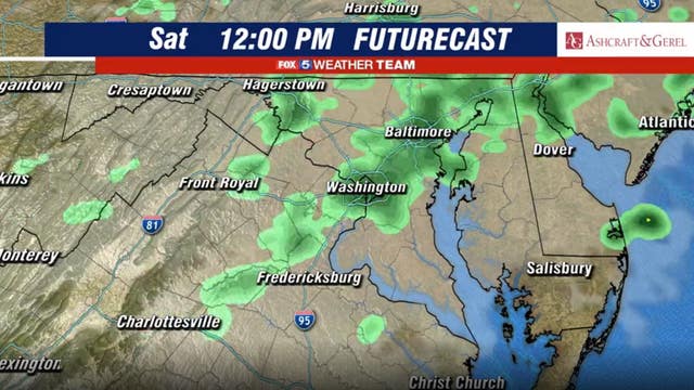 Rain showers move through DC region Saturday; Severe storms possible Sunday