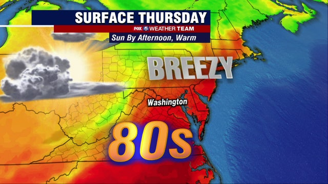 Sunny, breezy Thursday with highs in the 80s