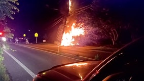 Vehicle crashes into utility pole in Bethesda sparking transformer fire