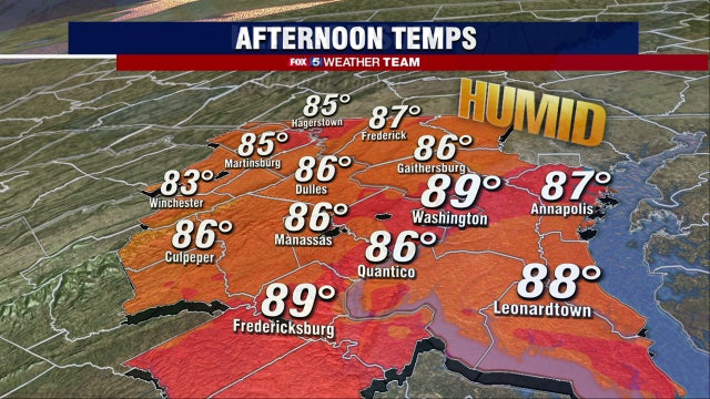 Hot, humid Thursday with highs in the upper-80s; possible afternoon and evening isolated storms