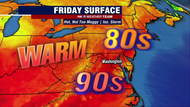 Hot, sunny Friday with highs in the upper-80s; chance for isolated storms