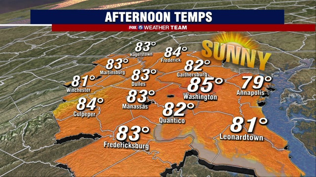 Sunny, warm Monday with highs near 85 degrees