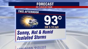 Hot, humid Monday with isolated storms possible in the evening