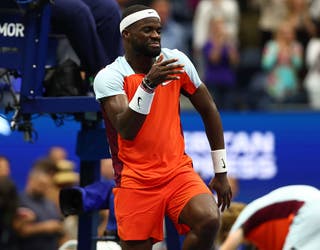 Frances Tiafoe receives a customized Cherry Blossom D.C. United football  jersey after 2R win at Citi Open 2023