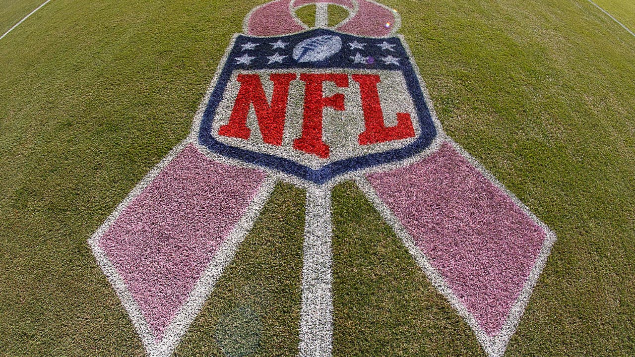 A goal post is wrapped in a Crucial Catch banner during an NFL